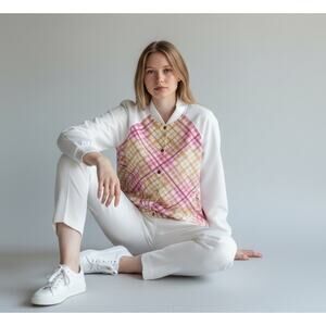 Escada Sport Bomber Jacket Size 42 Tennis Prep Varsity White Pastel Sporty Chic